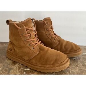 UGG Mens Harkley Chestnut Brown Suede Lace Up Sherpa Lined Neumal Ankle Boots 10